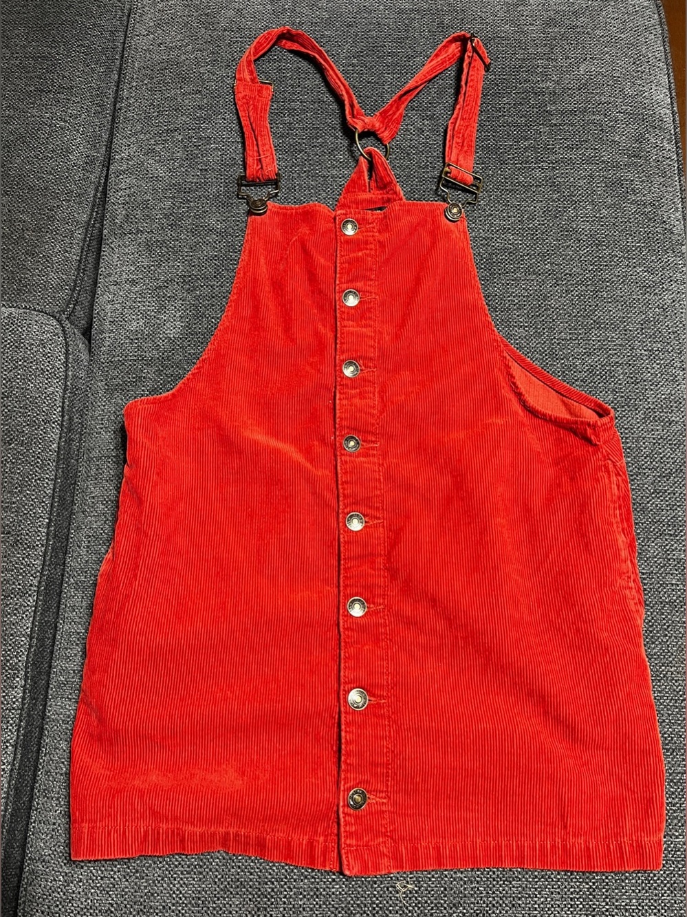 Forever 21 Rusty Red Corduroy Button-Front Pinafore